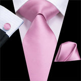 Hi-Tie Solid Rose Pink Coral Paisley Mens Silk Wedding Tie Fashion Design Necktie For Men Quality Hanky Cufflink Business Party