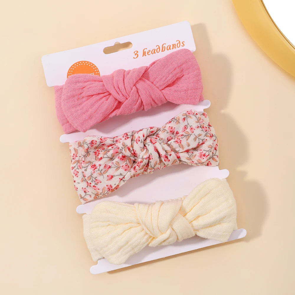 3Pcs/set Elastic Soft Headband for Baby Hair Accessories Newborn Bows Headwear Printing Toddler Bandage Ribbon Bowknot Headscarf