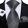 3Pcs Sliver Plaid Solid Grey Silk Men Tie Pocket Suqare Cufflinks 8cm Luxury Wedding Prom Accessories Gravats Gift for Husband