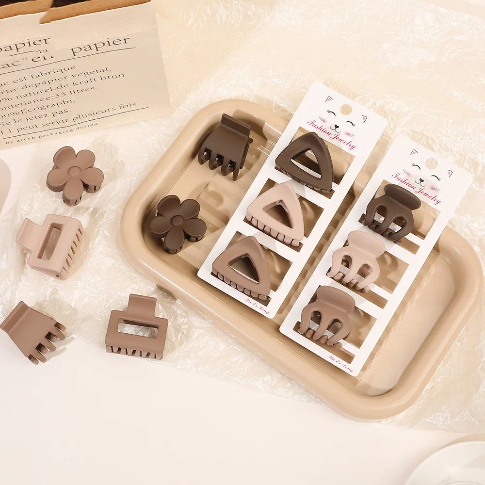 New Fashion Coffee Color Three-piece Set Frosted Geometric Hairpin Hair Clip Barrettes for Women Girl Hair Accessorie Headwear