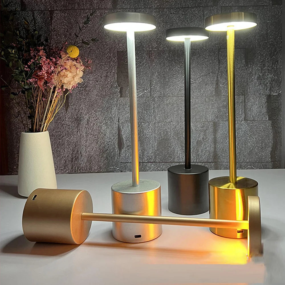 1PC Metal Classic Table Lamp USB Rechargeable Night Light Stepless Dimming Touch 3 Level Bedside Lamp Hotel Bar Decoration