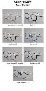 TFTB Retro All Pure Titanium Men's Glasses Luxury Square Small Framework Ultralight Optical Prescription Eyeglasses Frame 142mm