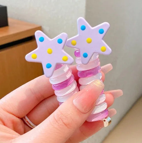 1/4pcs Elastic Telephone Wire Hair Ties Women Girls Star Hair Bands Spiral Coil Rubber Band Ponytails Head Rope Hair Accessories