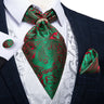 Luxury Silver Paisley Men Ascot Tie Wedding Formal Cravat Ascot Scrunch Self British Neck Tie Set Pocket Square Cufflink DiBanGu