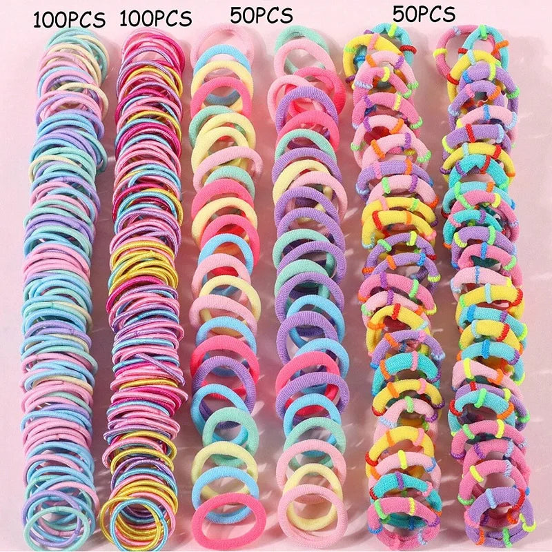 250/300Pcs Girls Colorful Hair Bands Set Nylon Elastic Rubber Band Children Ponytail Holder Scrunchies Kids Hair Accessories