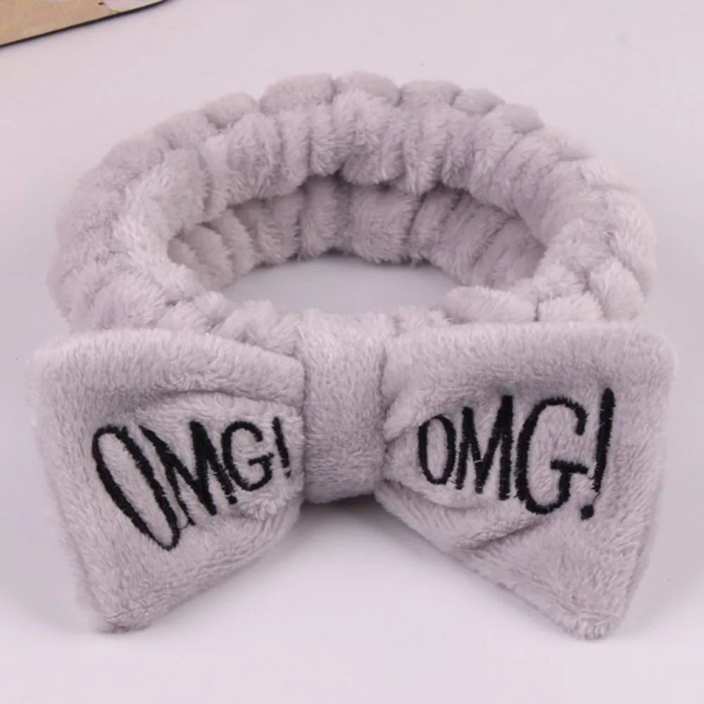 Letter OMG Headbands for Women Girls Bow Wash Face Turban Makeup Elastic Hair Bands Coral Fleece Hair Accessories