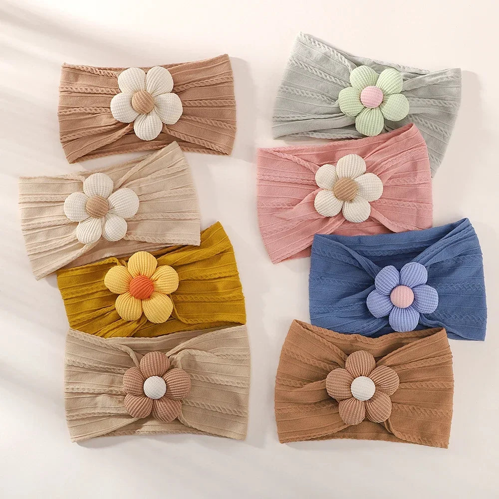 1Pc Baby Nylon Headscarf Astique Suitable Newborn Girl Flower Handmade Headband Elastic Hairband Turban Toddler Hair Accessories