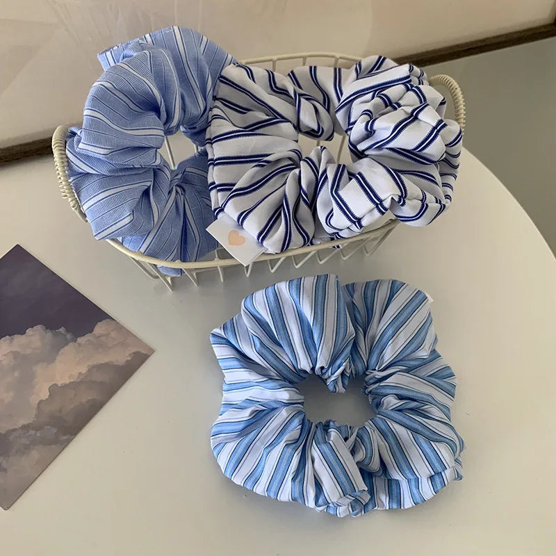Woman Large Fresh Stripes Elastics Hair Band Versatile Scrunchies Hair Ties Ladies Ponytail Holder Girl Fashion Hair Accessories
