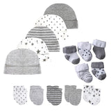 15Pieces New Born Gloves+Hats+Socks Sets Cartoon 100%Cotton Baby Boy Girl Headwear 0-12M Solid Color Infant Supplies Accessories