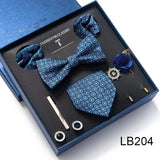 Brand Newest Design Silk Tie Set Handkerchief Pocket Squares Cufflink Bow Tie Clip Necktie Set Bussiness Wedding Suit Gift Box