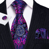 Male Gift Silk Men Tie Set Purple Violet Solid Paisley Striped Wedding Business Tie for Man Necktie Handky Cufflinks Barry.Wang