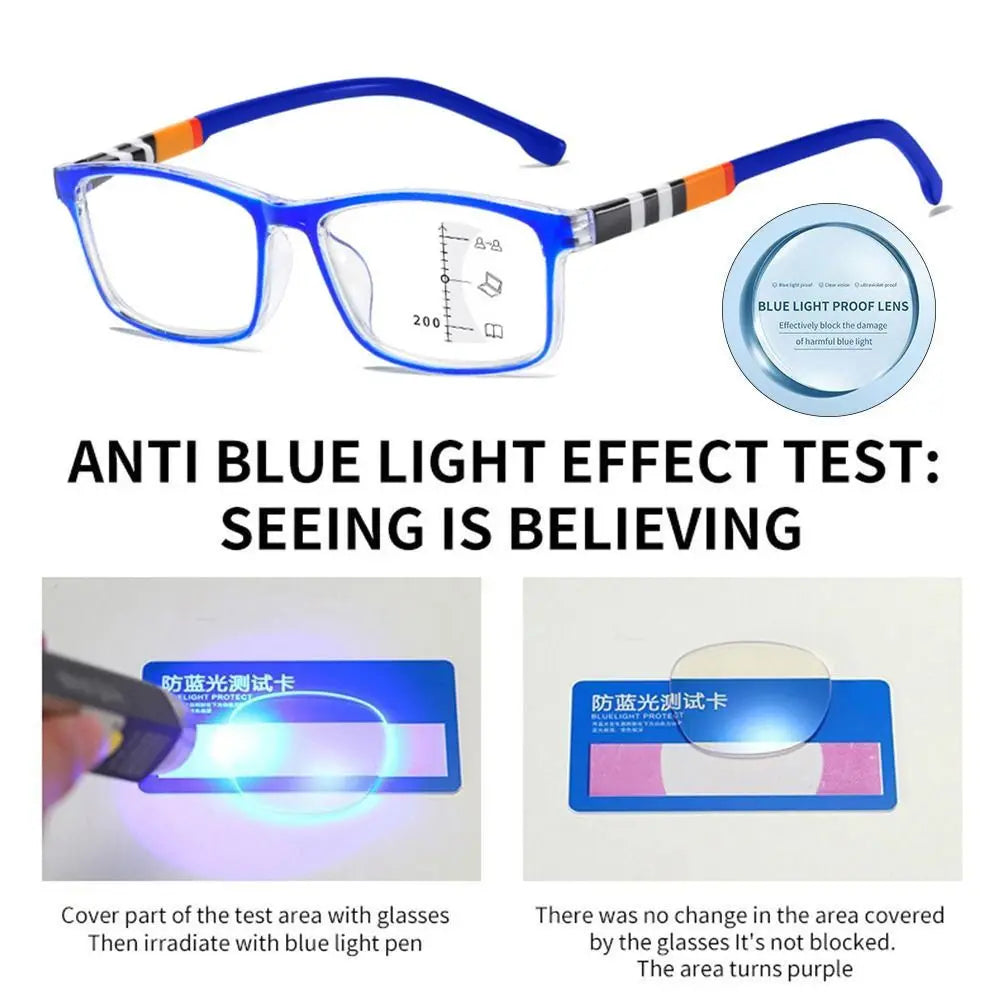 Blue Ray Blocking Anti-Blue Light Reading Glasses Multifocal Progressive Near Far Square Eyeglasses Ultralight PC