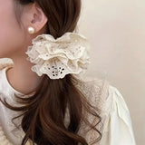Lace Scrunchies for Women Elastic Hair Bands Ponytail Holders Tie Solid Color Hair Hoop Scrunchy Rubber Bands Women Hair Ring