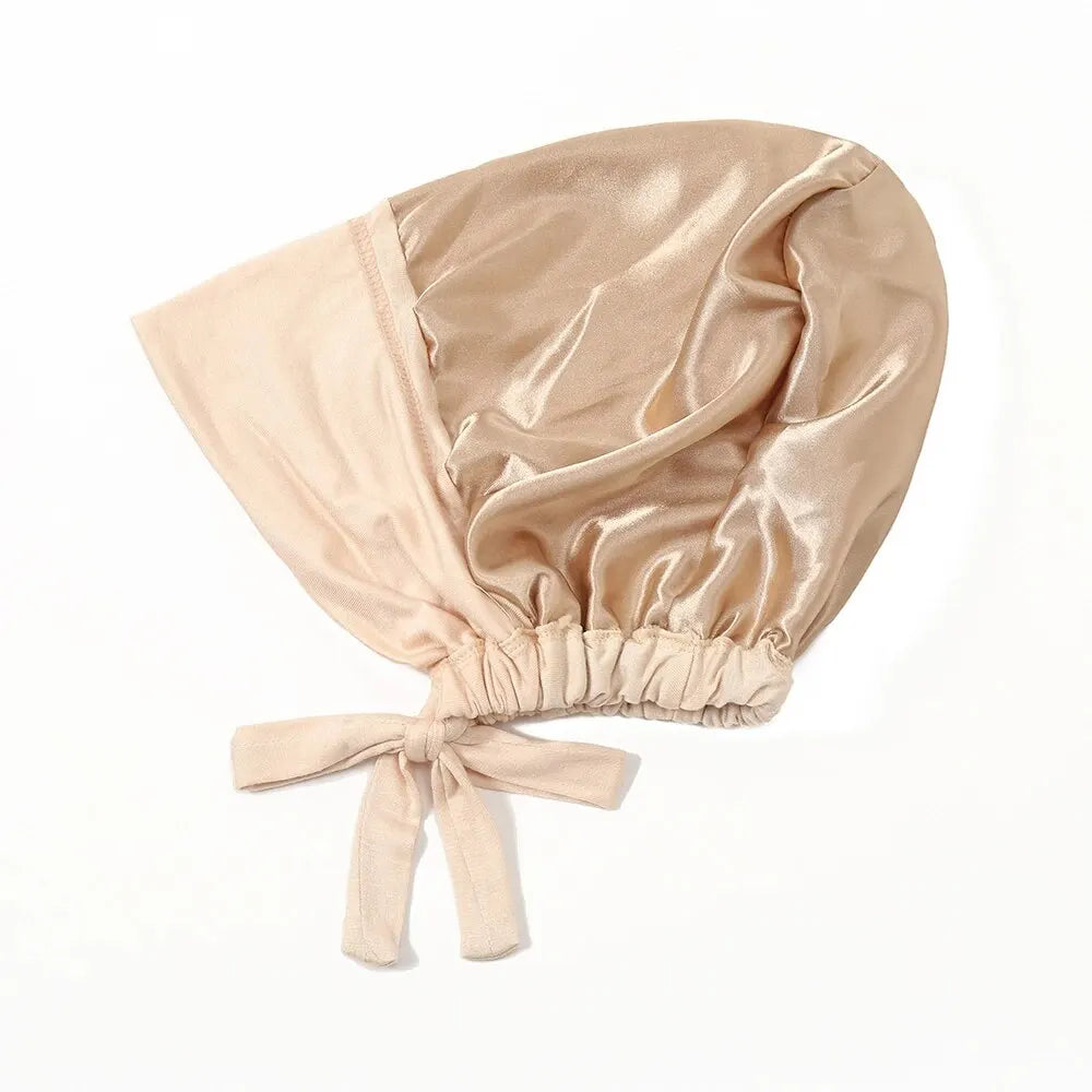Modal Satin Hijab Cap Islam Undercap With Tie Bonnet Instant Hijabs For Women Plain Muslim Turban Bandana Handkerchief