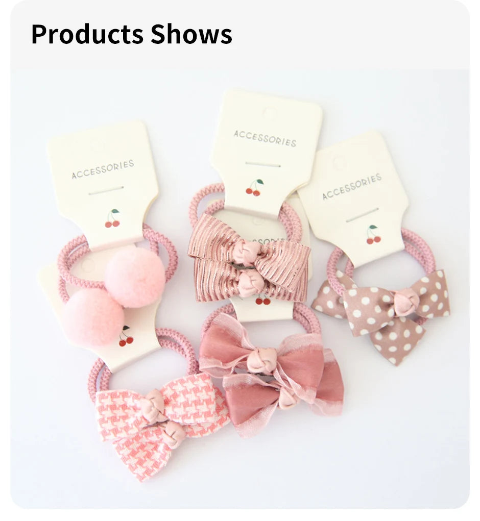 10Pcs Set Baby Hair Bands Cartoon Dot Bows Flower Kids Hair Ropes Kids Rubber Band Baby Girl Hair Accessories