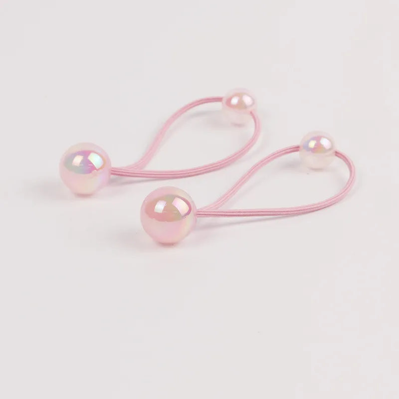 2pcs/lot Ponytail Ball Hair Ties For Girls Elastics Hairband Colorful Twin Bead Pom Balls Hair Rope Kids Hair Accessories