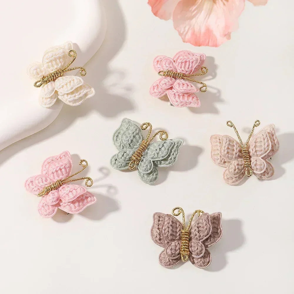 4Pcs/set Butterfly Hair Clip Set for Girls Double Layered Bow Cute Bangs Hair Pin Cotton Safe Kids Baby Hair Accessories Set