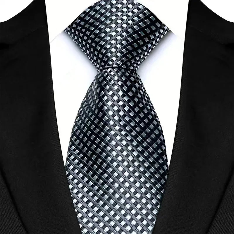 Luxury 8CM Mens Necktie Gray Sliver Color Dot Stripes Solid Tie For Man Groom Jacquard Woven Neck Tie For Business Wedding Party