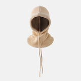 Winter Balaclava Hat for Men&Women Knitted Hooded Cap Outdoor Windproof Drawstring Hat One-Piece Neck Beanie Capofficial website
