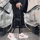 Joggers Cargo Pants for Men Casual Hip Hop Hit Color Pocket Male Trousers Sweatpants Streetwear Ribbons Techwear Pants