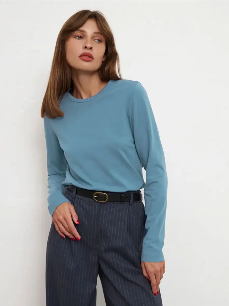 Bornladies Women's Spring Autumn 100% Cotton T-shirt Bottoming Basic Solid Lady Long Sleeve Loose Tops Shirts Oversized T Shirt