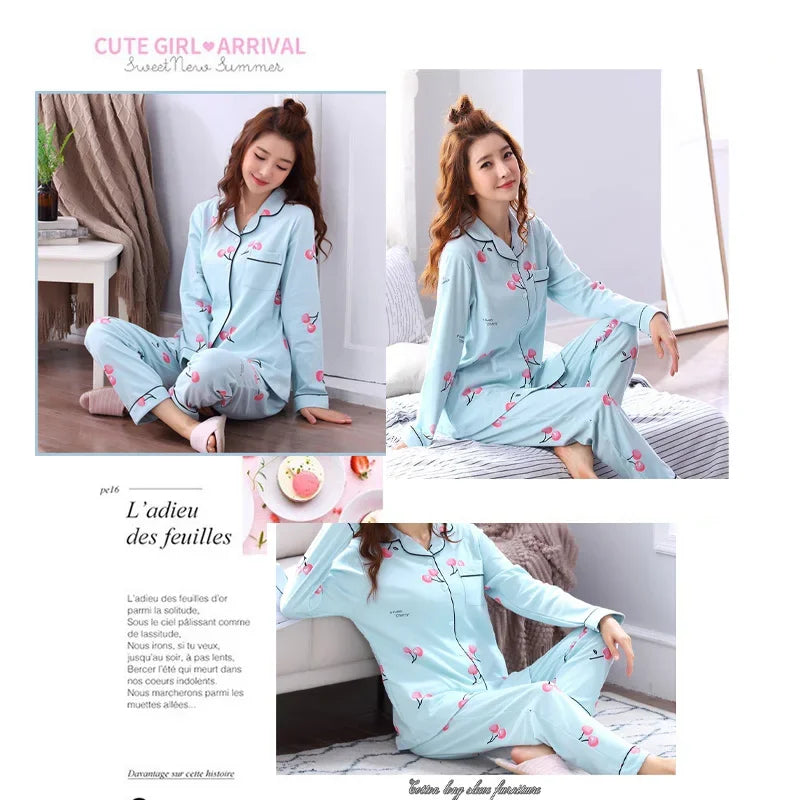 Women's Pajamas Set V-Neck Button down Top and Trousers Sleepwear Homewear Casual Nightwear Loungewear Autumn Winter Two-Piece