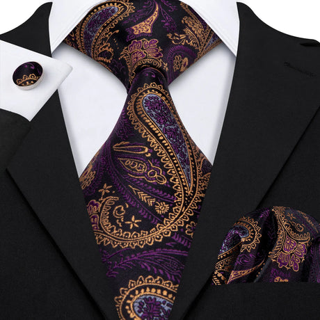 Male Gift Silk Men Tie Set Purple Violet Solid Paisley Striped Wedding Business Tie for Man Necktie Handky Cufflinks Barry.Wang