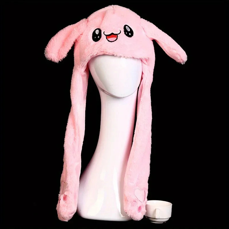 Women's Cute Beanies Hat Animal Rabbit Ears Glowing Moving Short Plush Warm Skullies Cap Autumn Winter Outdoor Travel Casual Hat