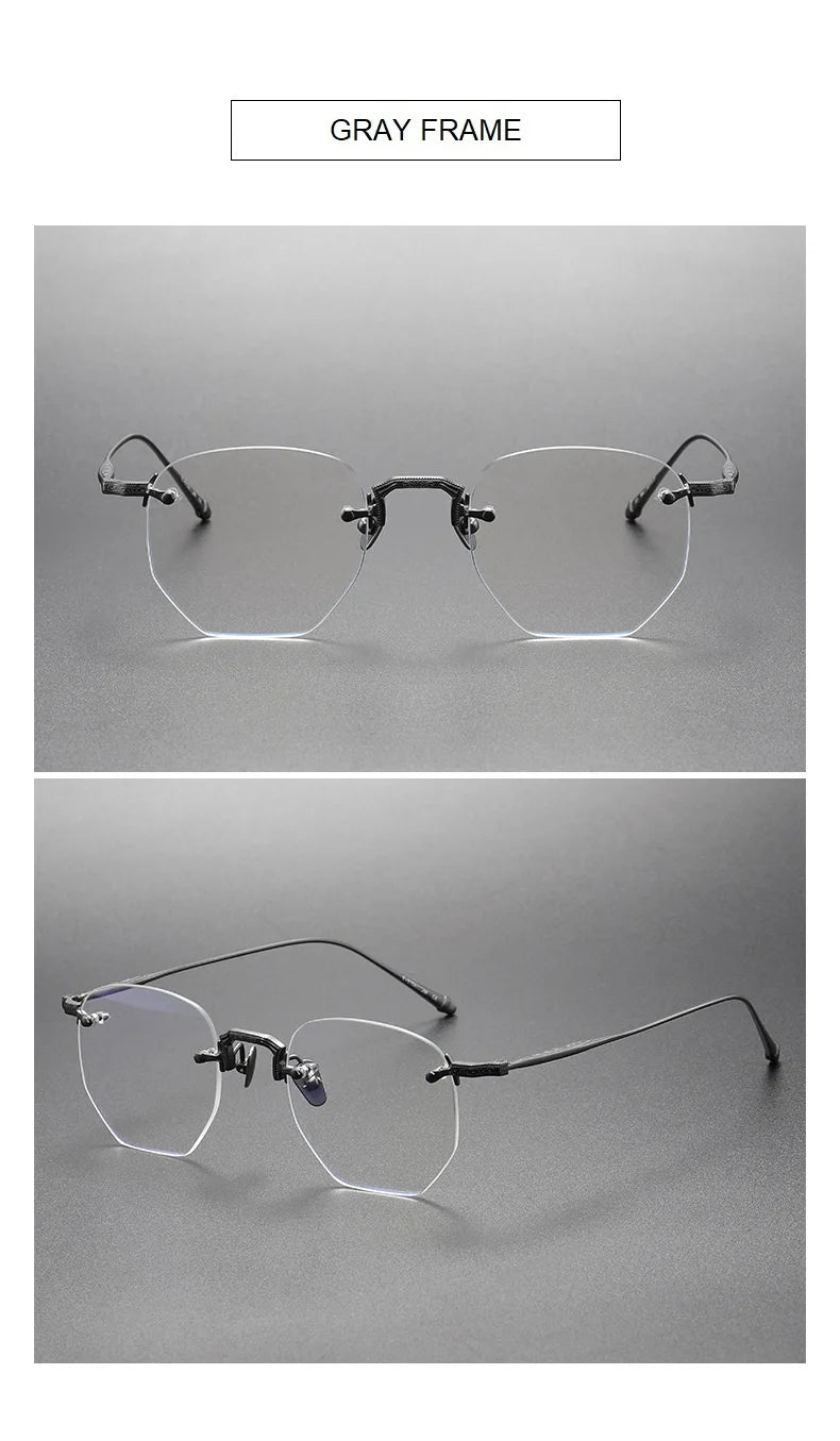 EYELUYAN Prescription Glasses 1.61 MR-8 Anti Radiation Aspheric Lens Myopia Optical Rimless Eyeglasses Pure Titanium Frame