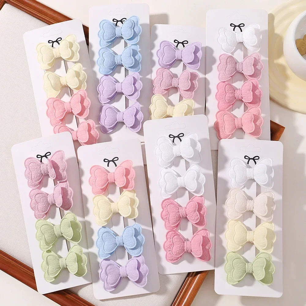 4Pcs/set Butterfly Hair Clip Set for Girls Double Layered Bow Cute Bangs Hair Pin Cotton Safe Kids Baby Hair Accessories Set