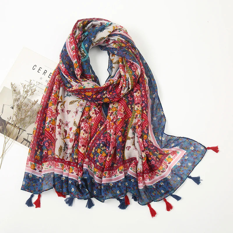 Fashion Printed Leopard Scarf Female Spring Muslim Women Hijab Scarves Tassel Large Size Headband Handkerchief Women's Bandana