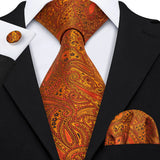 Barry.Wang Orange Silk Men Tie Hanky Cufflinks Set Jacquard Pink Purple Salmon Gold Necktie for Male Wedding Business Party Gift