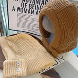 Winter Trendy Balaclava Hats for Men&Women Knitted Hooded Caps Thicken Windproof Drawstring One-Piece Neck Collar Beanies Cap