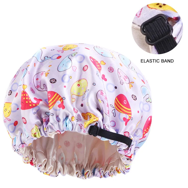 Adjustable Satin Silk Bonnet for Baby Sleep Cap Children Flower Print Satin Nightcap Girl Wash Makeup Cap Kid Sleep Night Bonnet