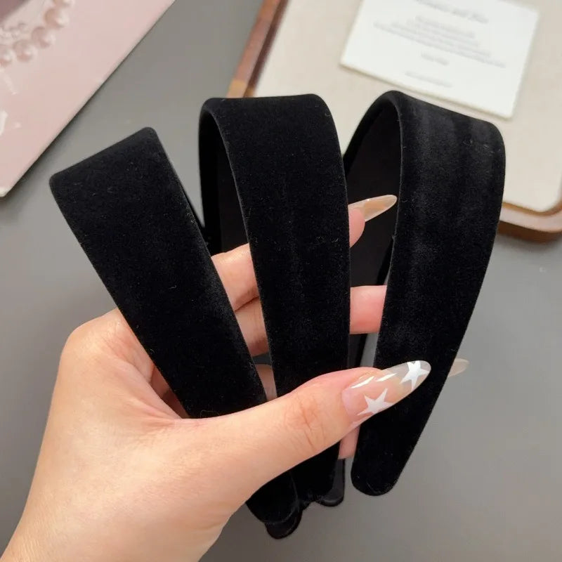 Fashion Autumn Winter Black Soft Velvet Cloth Hairbands for Women Girls Casual Shopping Face Washing Dress Up Hair Accessories