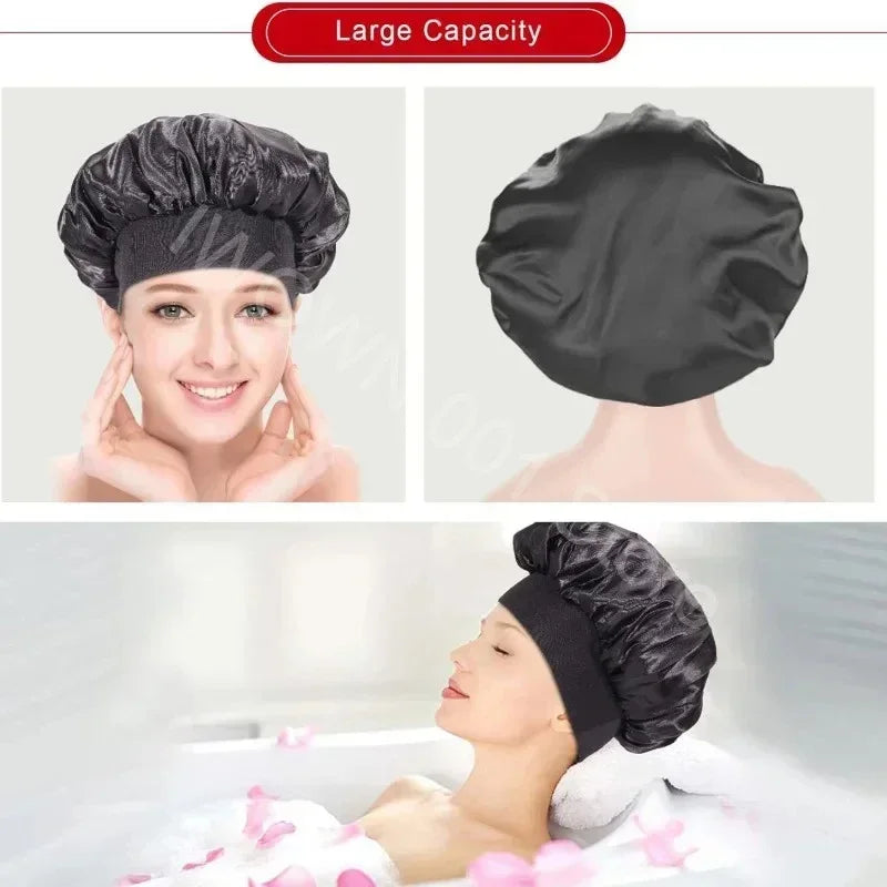 New Women's Satin Solid Wide-brimmed Sleeping Hat Unisex Head Wrap Elastic Band Cap Hair Care Bonnet Night Hat bonnet de nuit