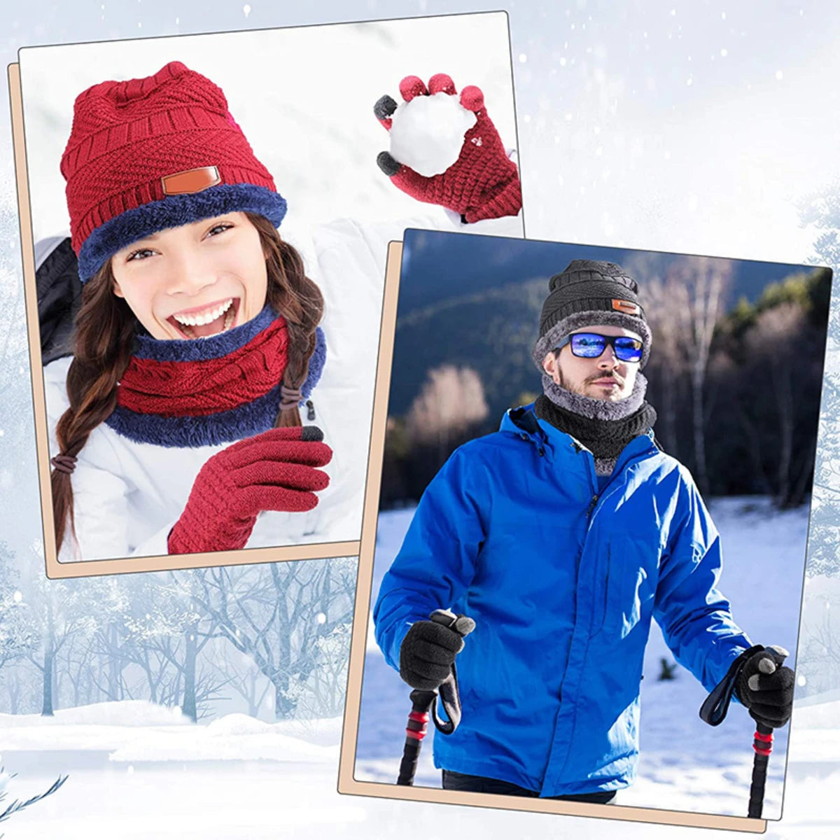 3pcs/Set Warm Plush Lined Knit Beanie, Scarf & Gloves Set, Winter Accessories