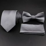 Hot Sale Red Blue Tie Set Polyester Slim Striped Necktie Bowtie Cufflink Brooch For Groom Suit Wedding Cravat Shirt Accessory