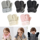 Winter Wool Knitted Gloves for Baby Boys Girls Warm Plush Thick Full Finger Mittens Gloves For 1 -3 Years Old Children Kids