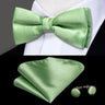 Hi-Tie Christmas Green Bow Ties for Men Silk Butterfly Tie Bow Tie Hanky Cufflinks Set Wedding Party Paisley Plaid Solid Bowtie