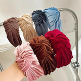 PROLY New Fashion Hairband For Women Solid Color Wide Side Headband Warm Canary Velvet Turban Winter Hair Accessories Wholesale