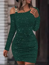 New European and American women's solid color flash slim-fit short dress