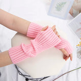 Women Fingerless Anime Gloves Arm Warmers Goth Knitted Kawaii Lolita Gloves Wrist Sleeves Harajuku Mittens Y2k White Accessories