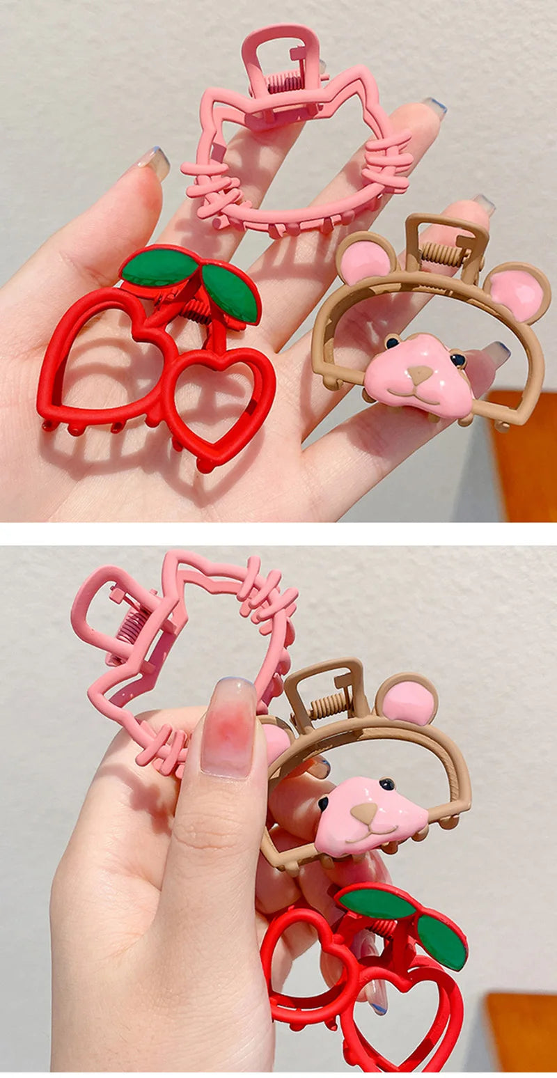 2023 Kawaii Hair Clip Bear Cherry Cat Alloy Girls Hair Claws Clips for Women Hair Accessories Korean Trendy Hairpins Head Wear