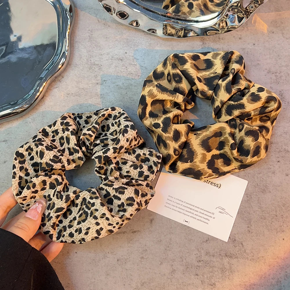 High Elastic Leopard Elastic Hair Bands Simple Vintage Hair Rope Ties Scrunchie Large Headwear Girls Women Hair Accessories