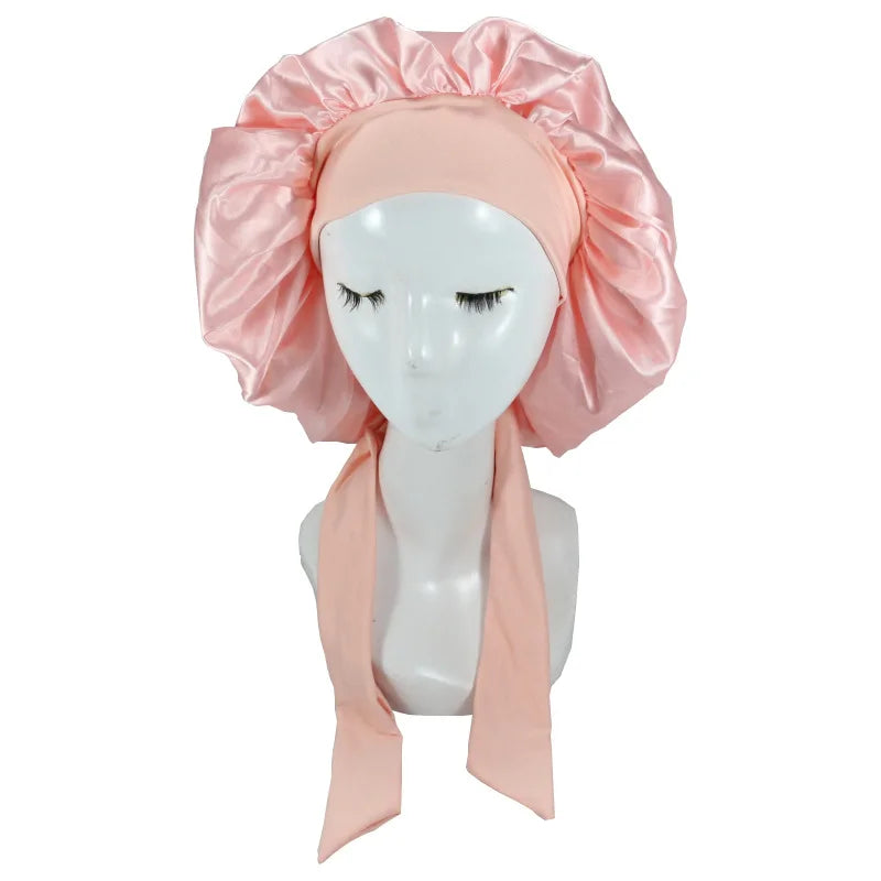 Women Big Size  Satin Cap for Sleeping Hat Night Sleep Cap Hair Care Silk Bonet Stain Hair Cap for Women Curly Springy Hair