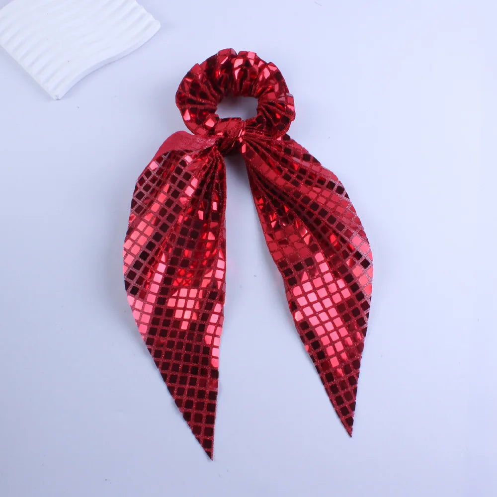 New Disco Party Favors Elastics Glitter Sequin Hair Bands with Bow Elastic Bands Ponytail Tie Hair Scarf Headwear