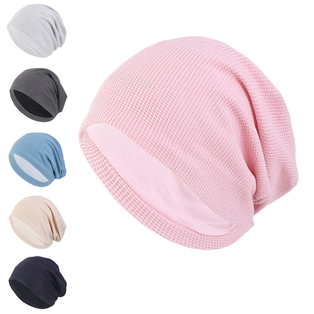 Unisex Men Women Beanie Cotton Night Sleep Cap Bonnet Chemo Hat Headwear Turban Baggy Hair Care Nightcap Pullover Hat Solid Colo