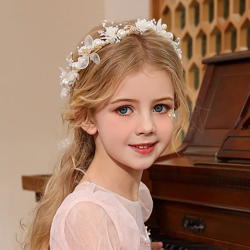 Elegant Girls Headband Lmitated Pearl Hair Headdress Baby Girls Flower Wreath Bride Garland Head Hoop Wedding Headbands Hair