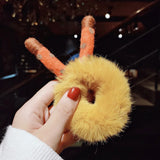 Women Girl Cute Cartoon Hair Scrunchies Panda Cows Cat Rabbit Plush Elastic Hair Bands Sweet Pontail Ties Christmas Accessories